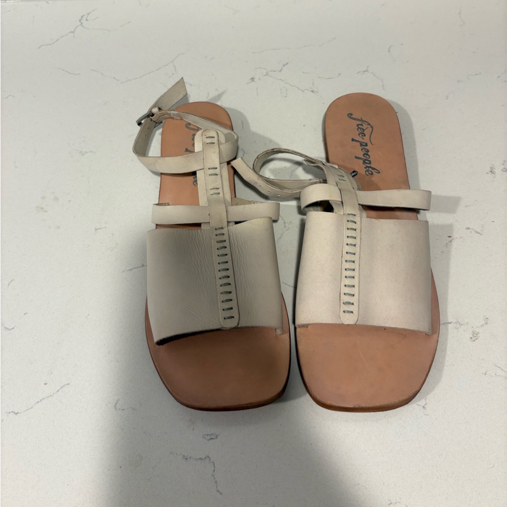 Women's Oatmeal Free People Leather T-Strap Sandals